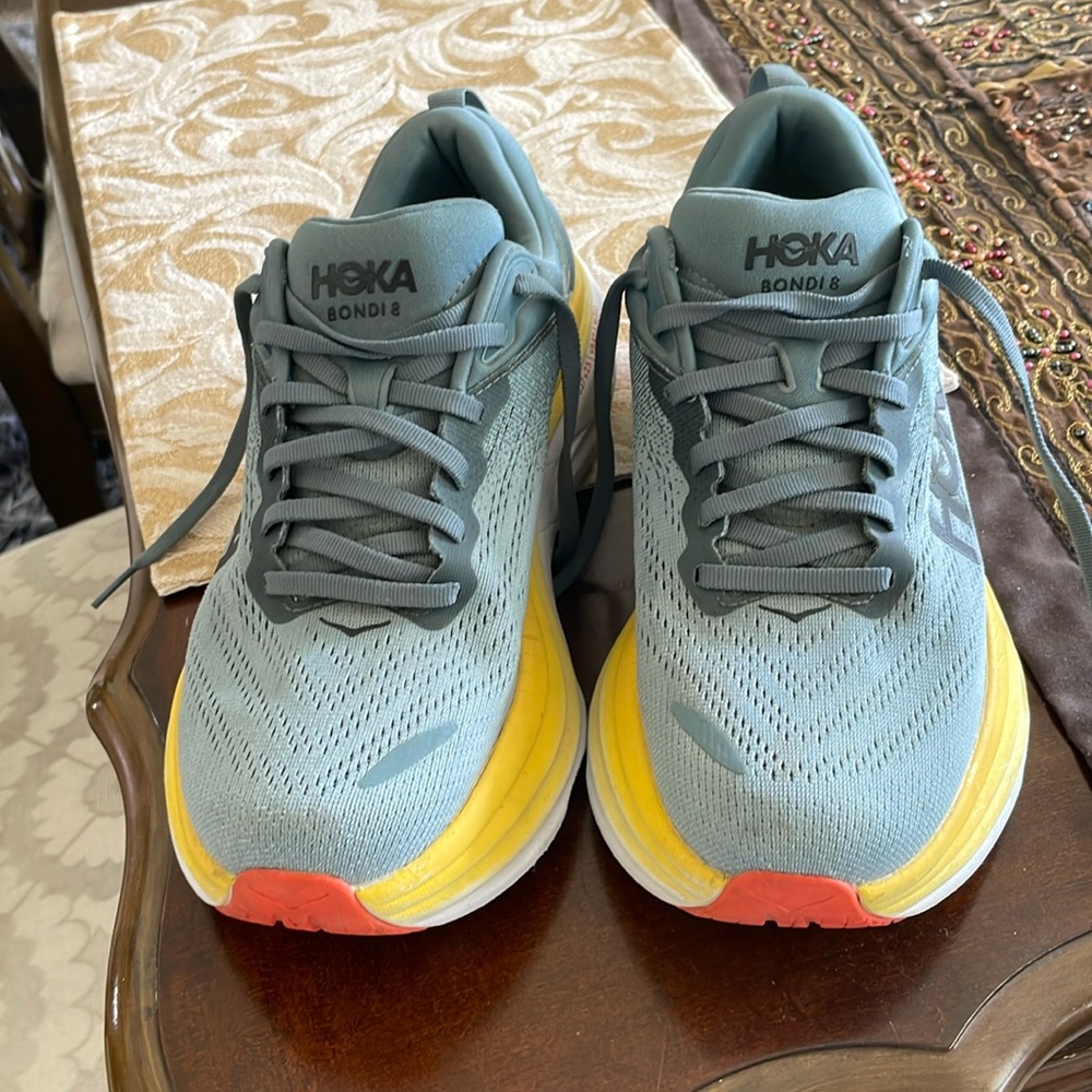 Hoka OneOne Men's Blue/Gray and Yellow Tennis Shoes Sz 7 1/2